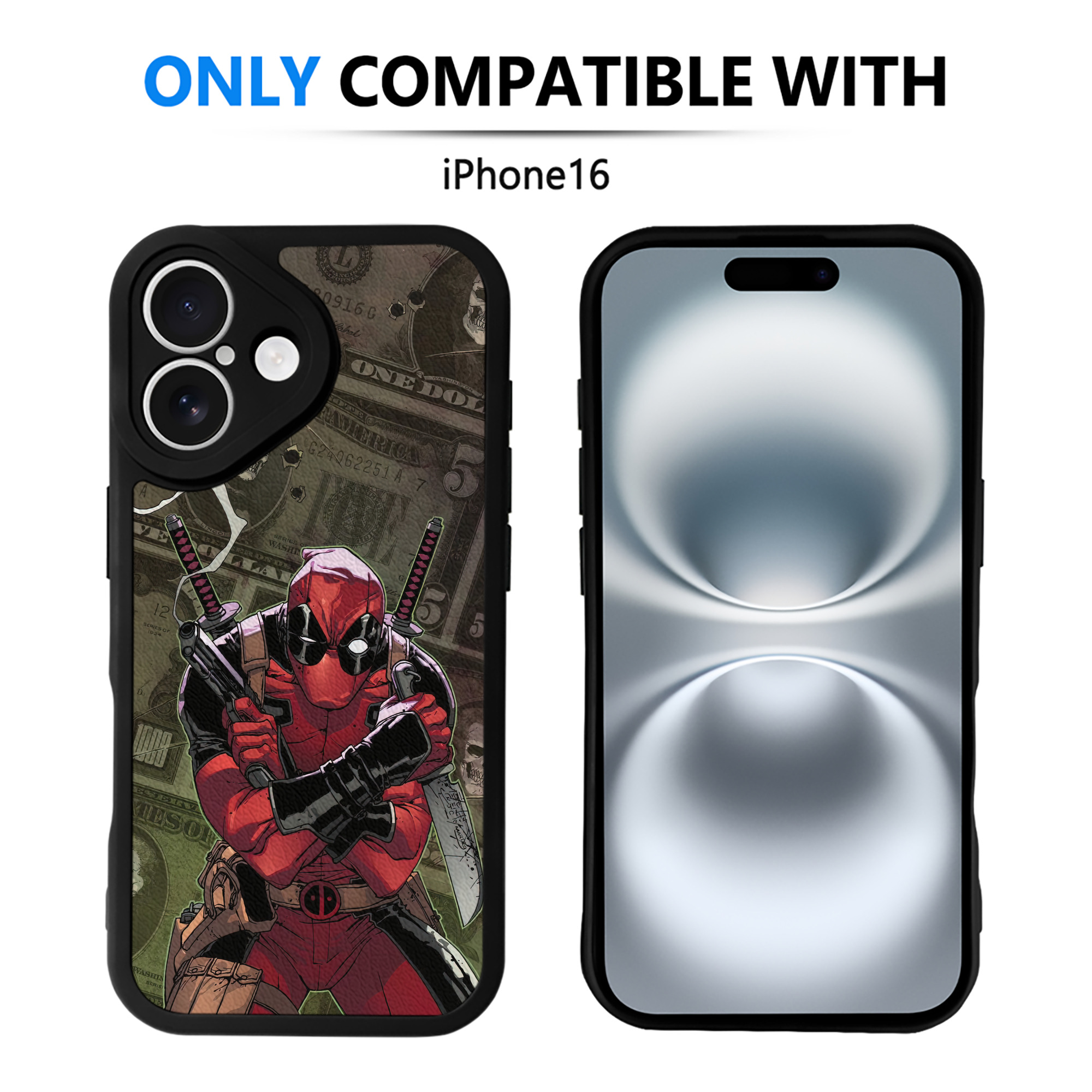 （画像用） Deadpool デッドプール 【iPhone 16シリーズ対応】シリコンスマホケース（レザー調） 材質：シリコン